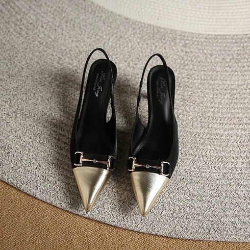 Two Tone Pointy Toe Sling kitten Heels